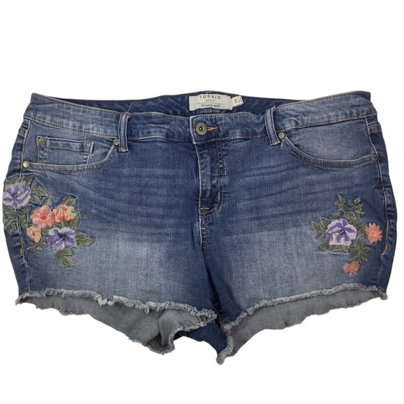 torrid Denim Shorts Jean Stretch Blue Size 20 Embroidered Short Floral - Picture 1 of 7